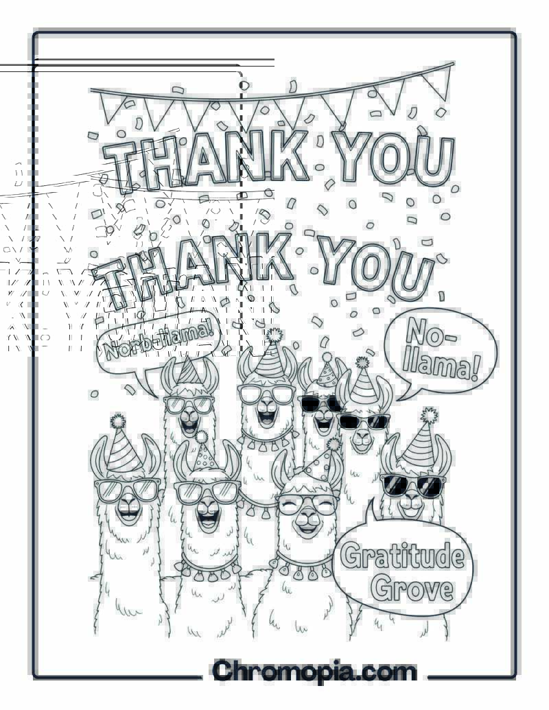 Gratitude Coloring Page with Laughing Llamas