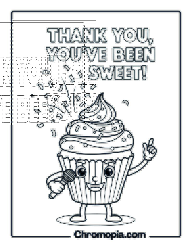 Gratitude Coloring Page with Talking Cupcake