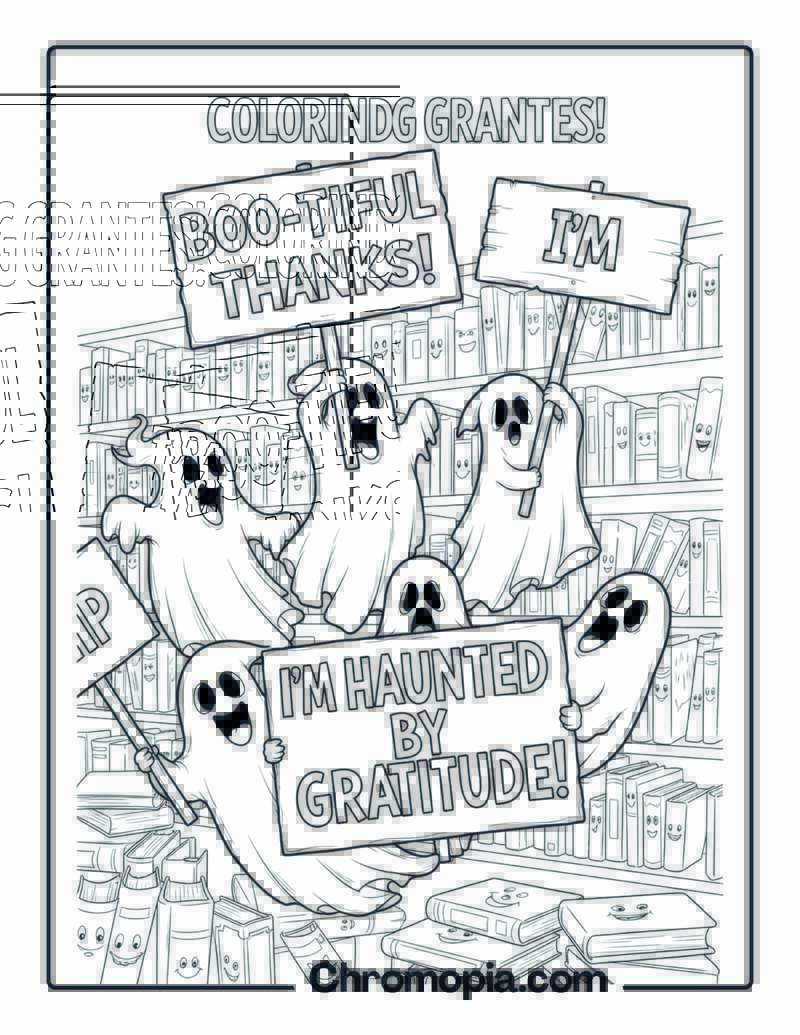 Gratitude Coloring Sheet with Funny Ghosts