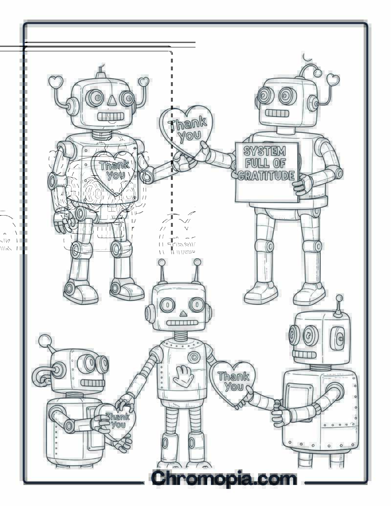 Gratitude Coloring Sheet with Robots Giving Hugs