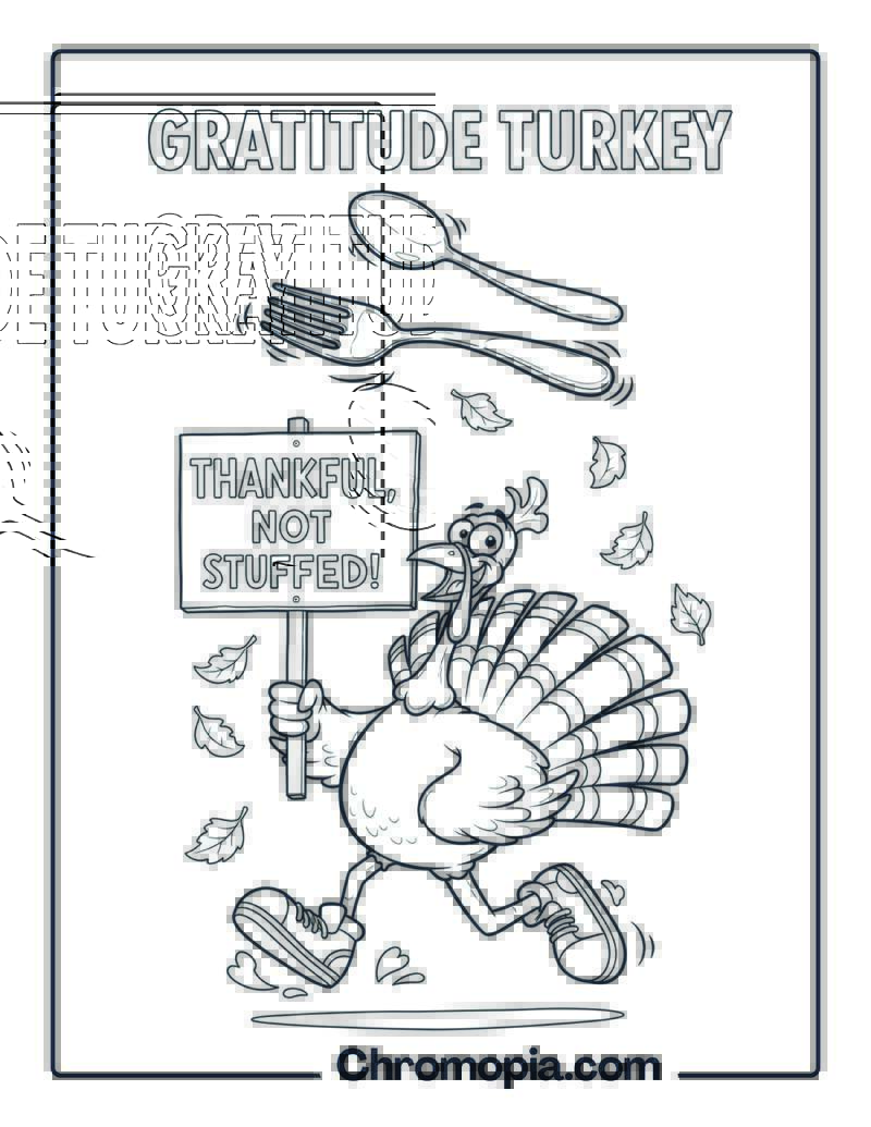 Gratitude Turkey Coloring Sheet Cartoon Style