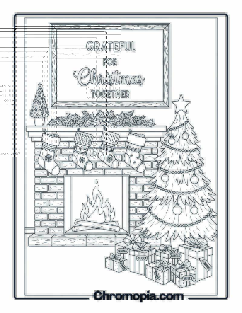 Christmas Gratitude Coloring Sheet with Fireplace Scene