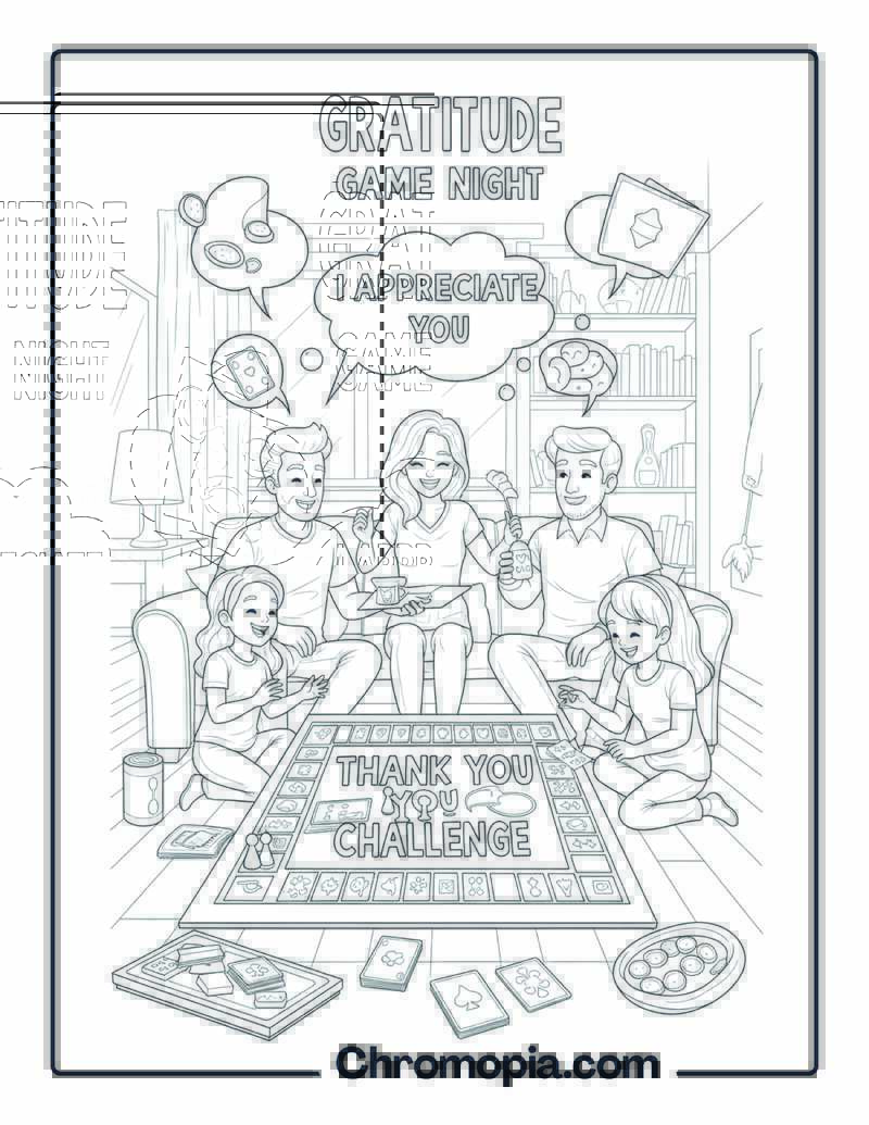 Gratitude Coloring Sheet with Family Game Night