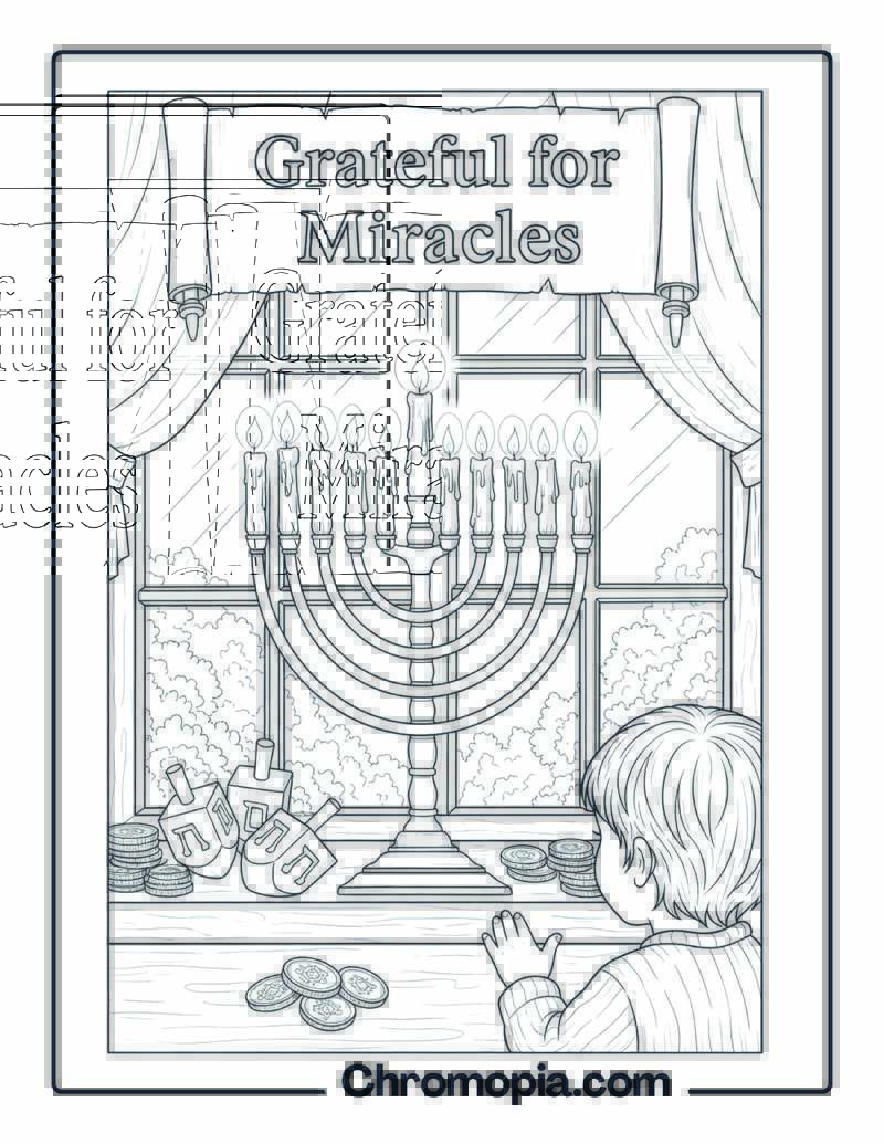 Hanukkah Gratitude Coloring Page with Menorah