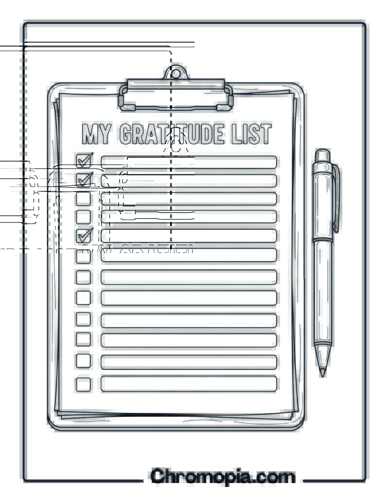 Gratitude List Coloring Page Worksheet
