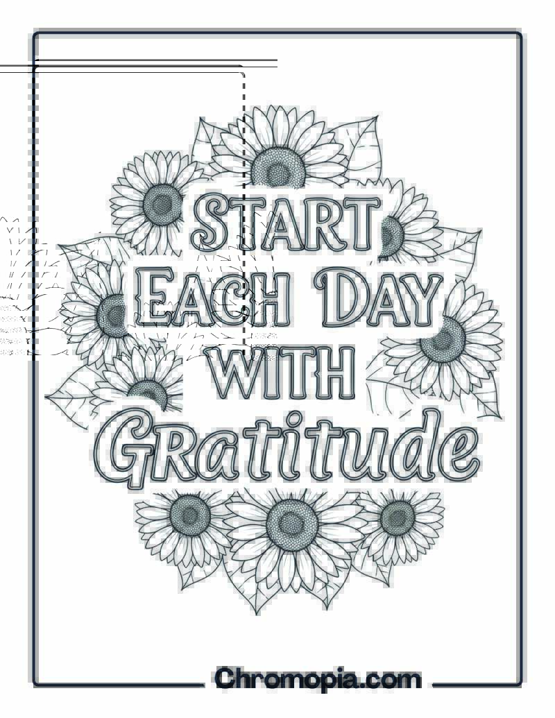 Inspirational Gratitude Coloring Page with Sunflowers