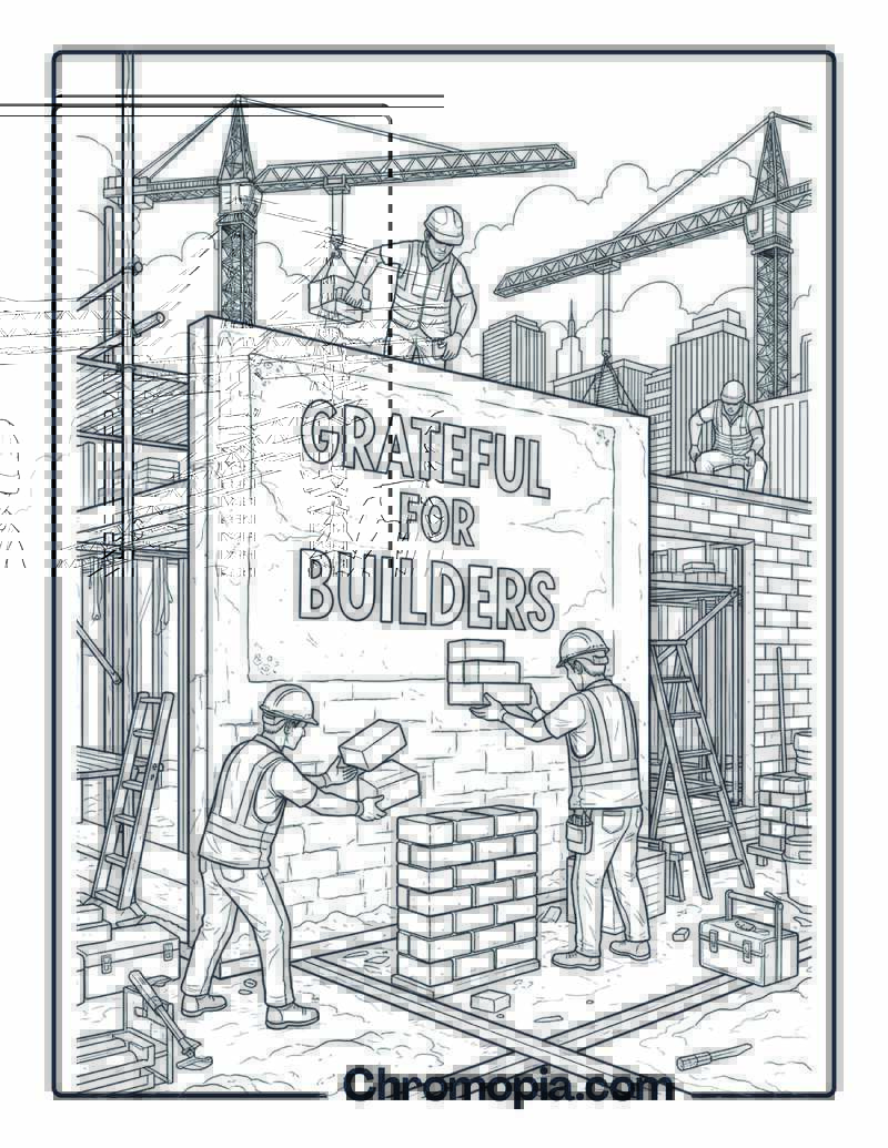 Gratitude Coloring Sheet with Construction Workers