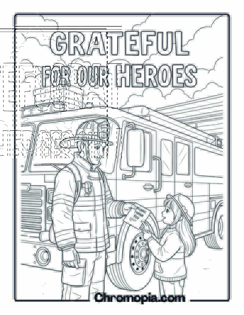 Gratitude Coloring Sheet with Firefighters
