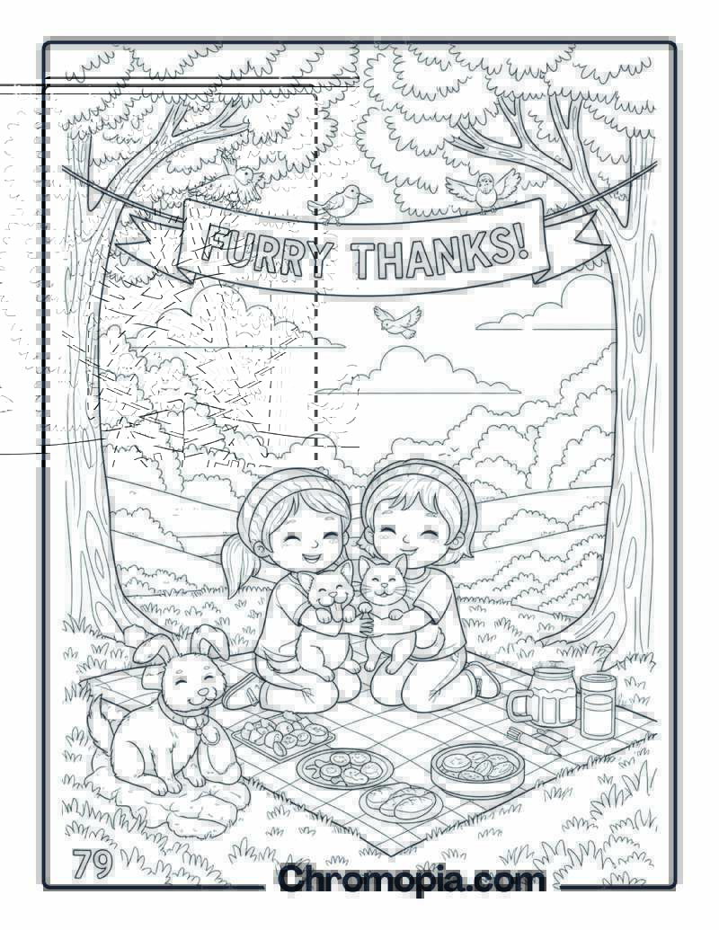 Gratitude Coloring Sheet with Kids and Pets