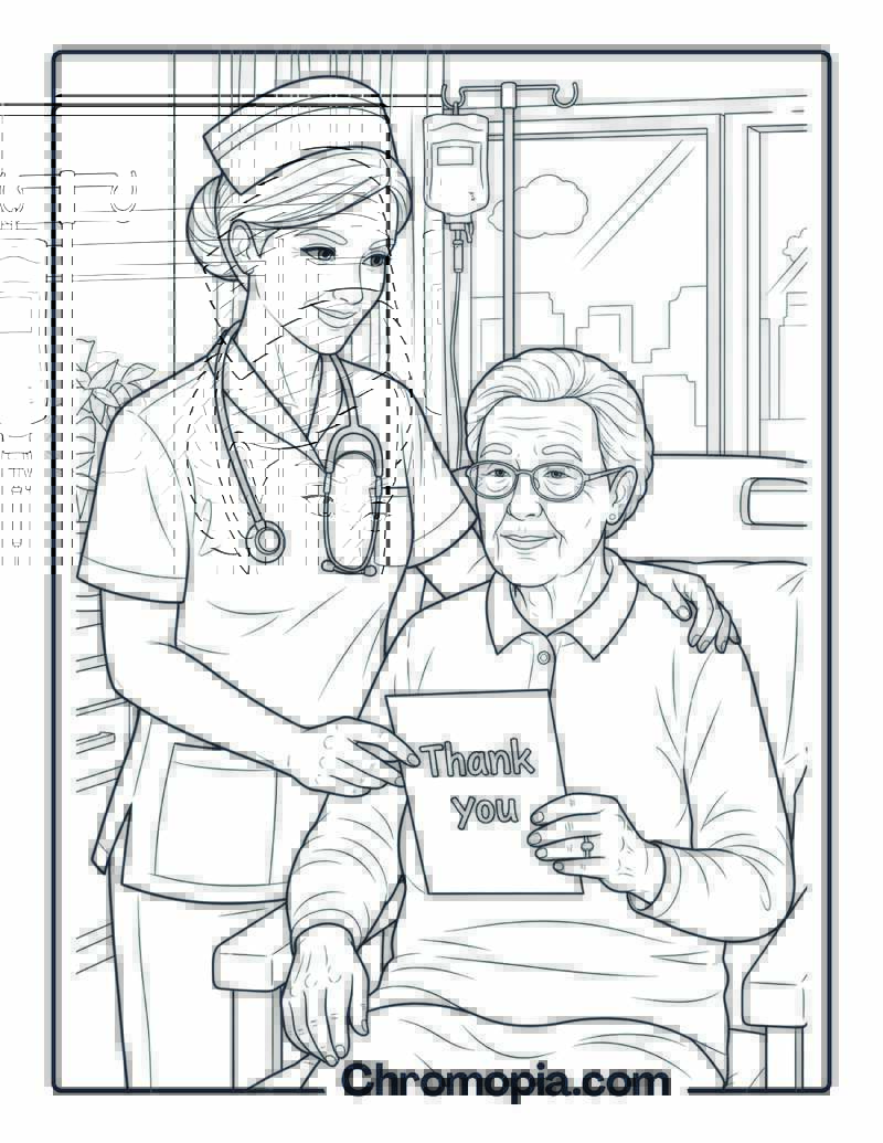 Gratitude Coloring Sheet with Nurse and Patient