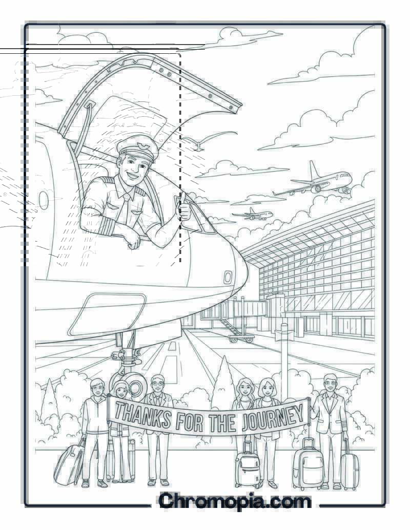 Gratitude Coloring Sheet with Pilot and Plane