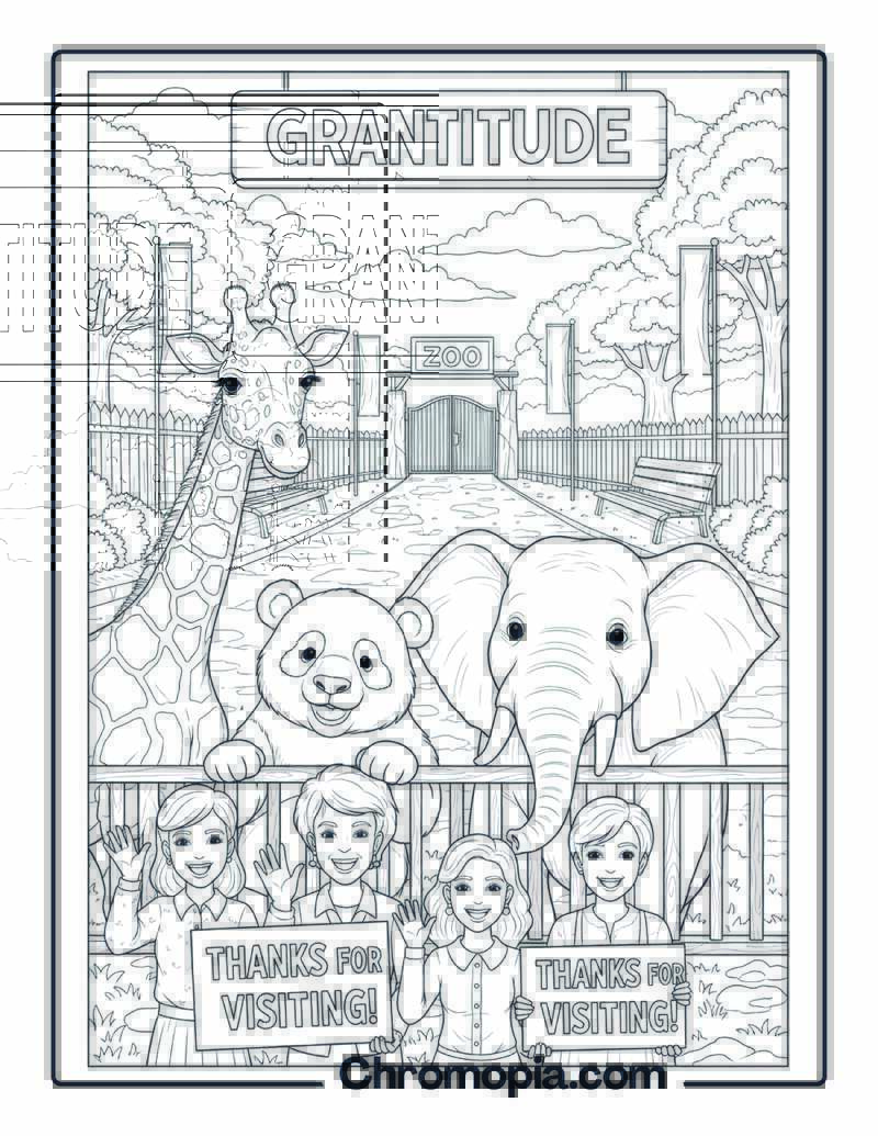 Gratitude Coloring Sheet with Zoo Animals