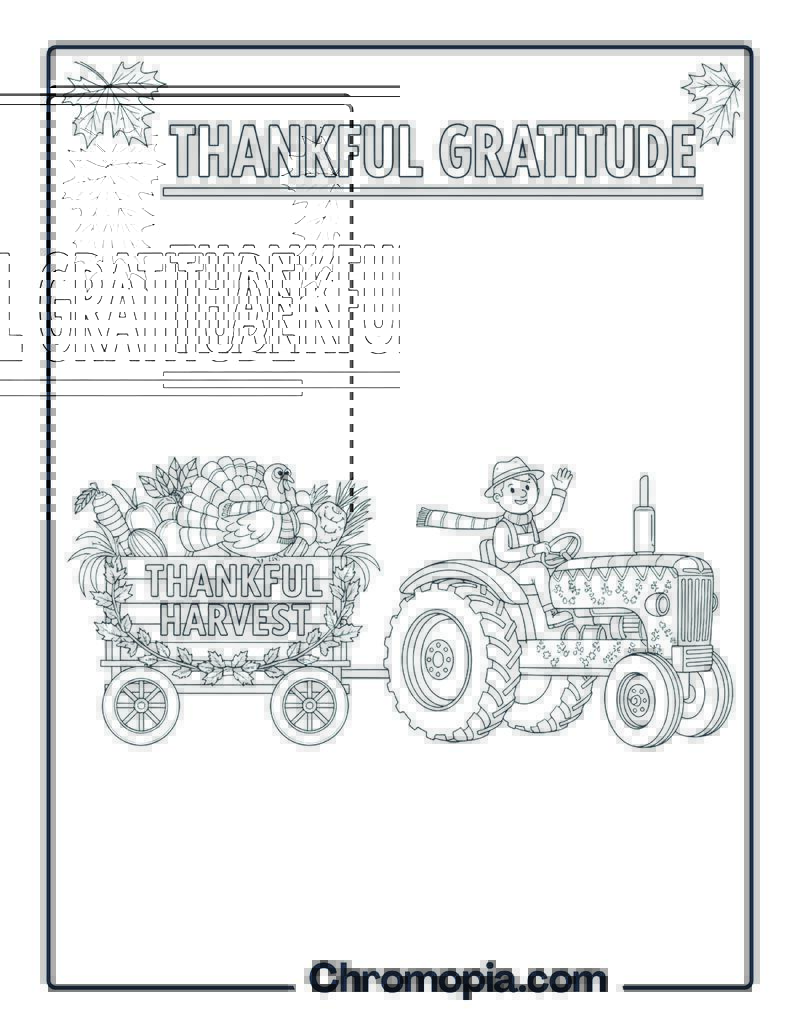 Thanksgiving Gratitude Coloring Page with Tractor