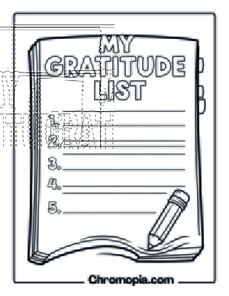 Gratitude List Coloring Page for Kids