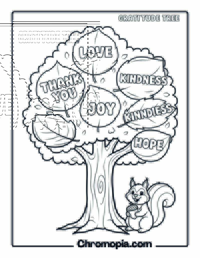 Gratitude Tree Coloring Page for Kids