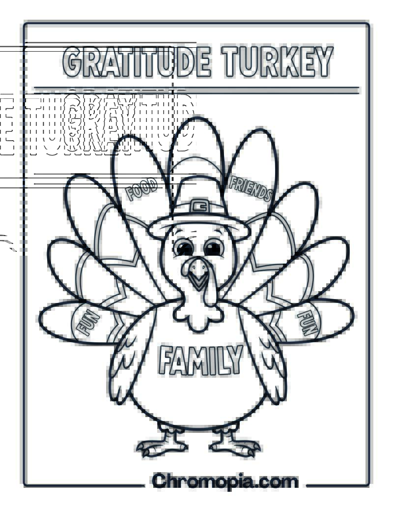 Gratitude Turkey Coloring Sheet for Kids