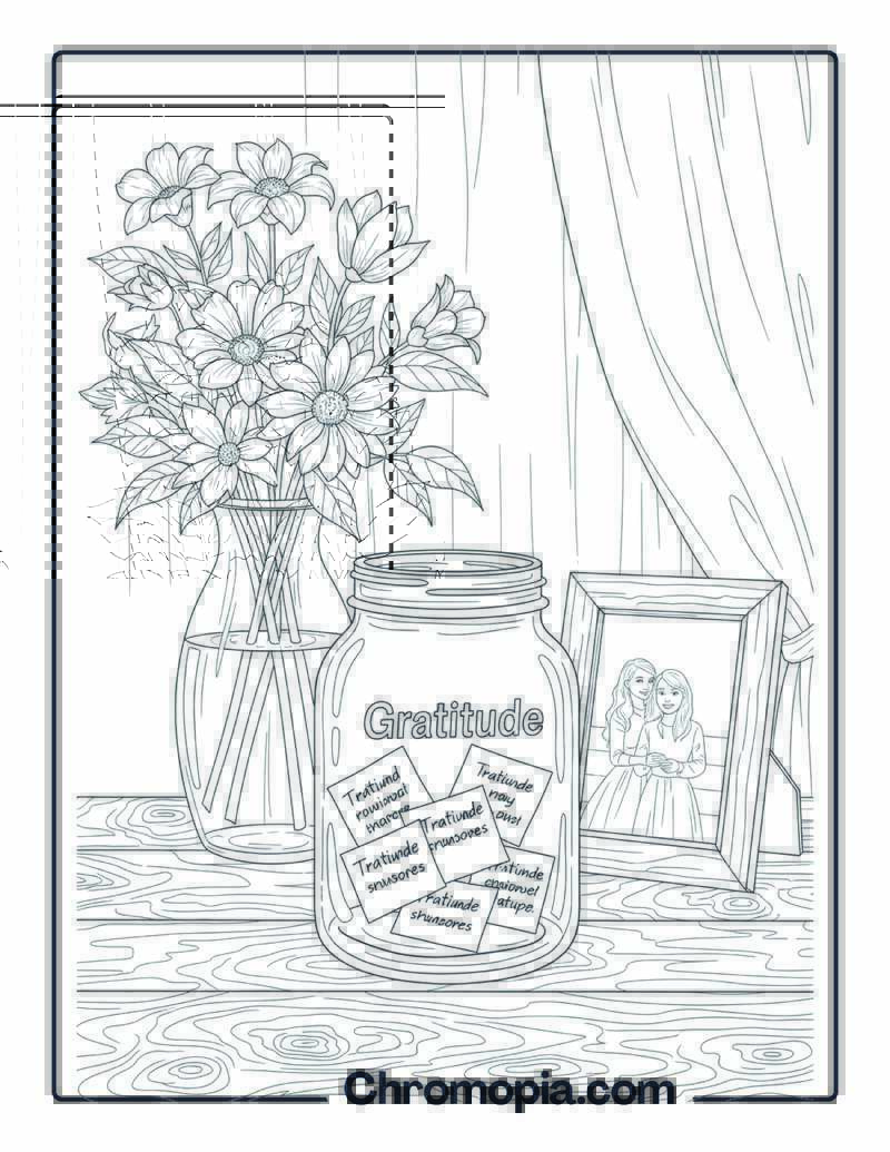 Gratitude Jar Scene with Floral Background