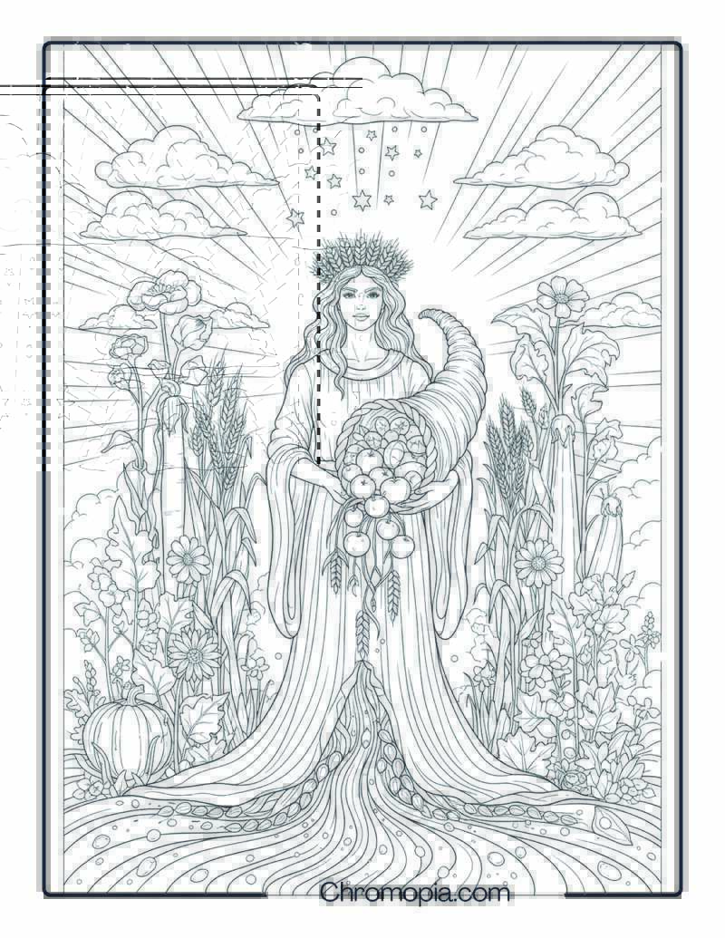 Harvest Goddess in Dream Garden Coloring Sheet
