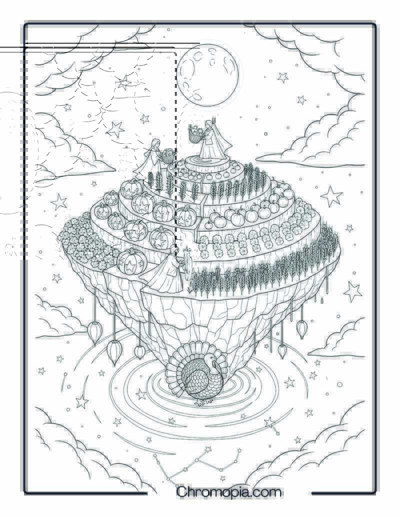Moonlit Celestial Harvest Realm Coloring Page