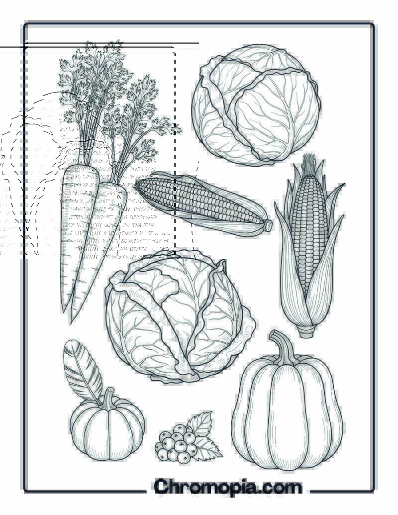 Harvest Vegetables Coloring Sheet