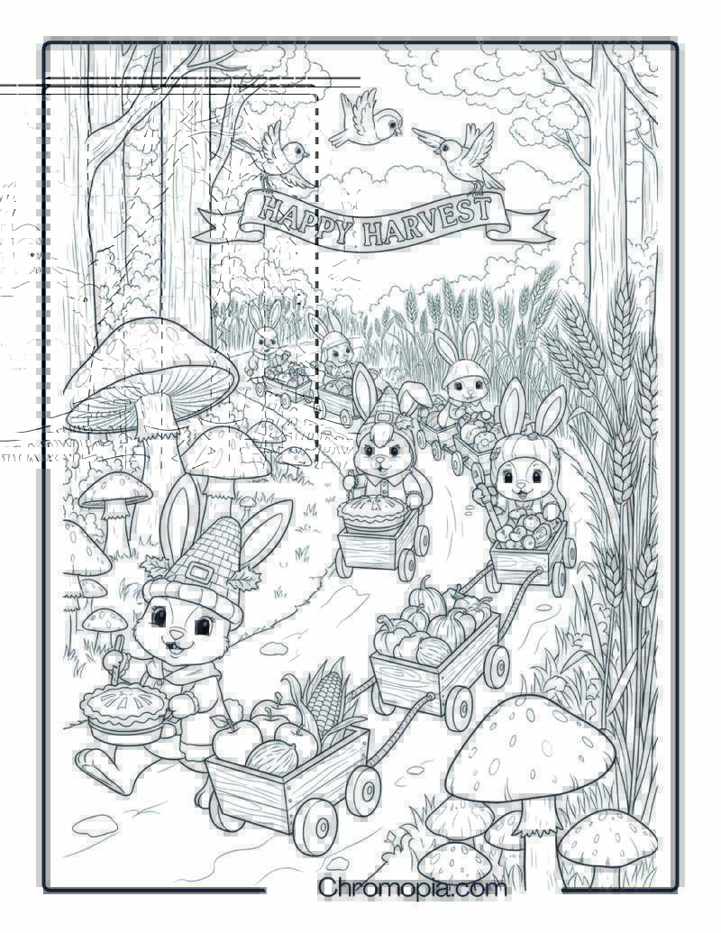 Bunny Harvest Parade Coloring Sheet