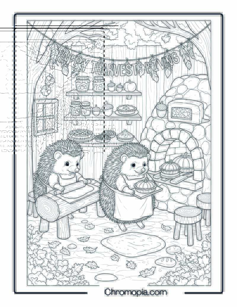 Hedgehog Harvest Bakery Coloring Page