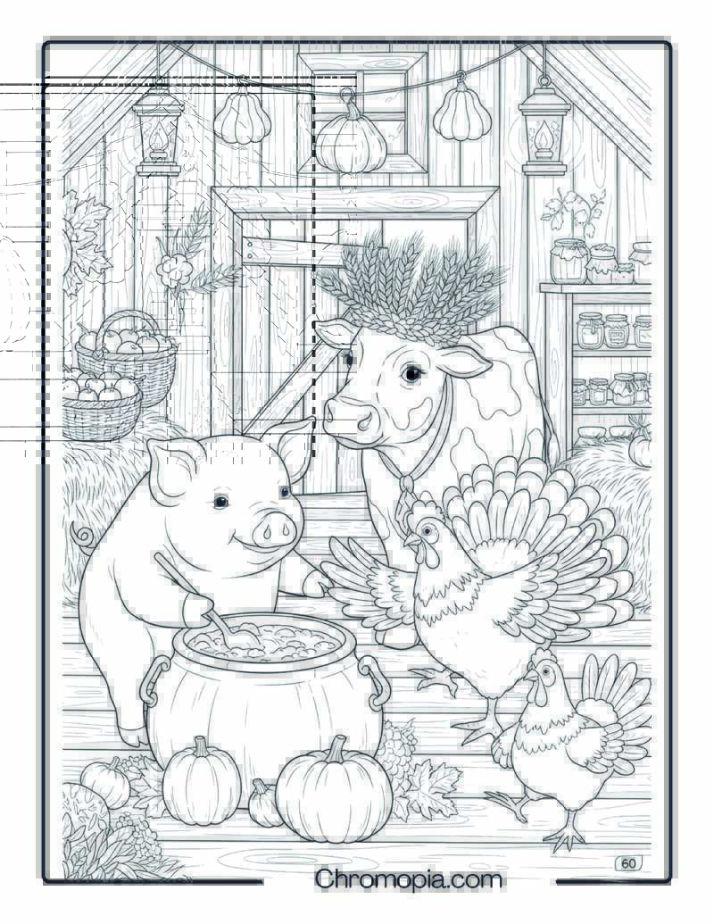 Magical Barnyard Harvest Party Coloring Page