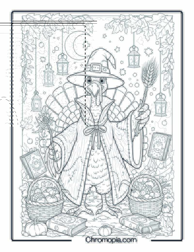 Turkey Wizard in Harvest Garden Coloring Page
