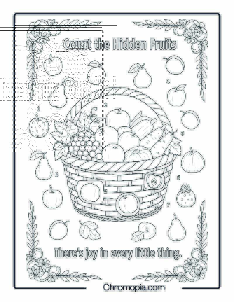 Harvest Game Count the Hidden Fruits Coloring Sheet