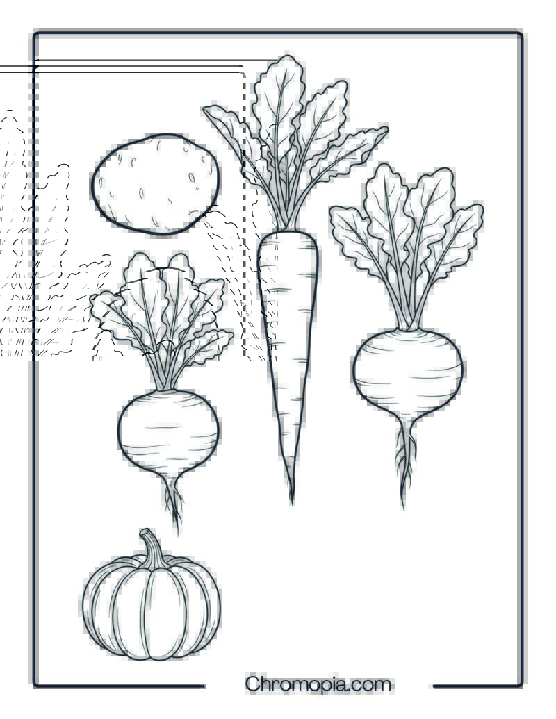 Harvest Root Vegetables Coloring Page
