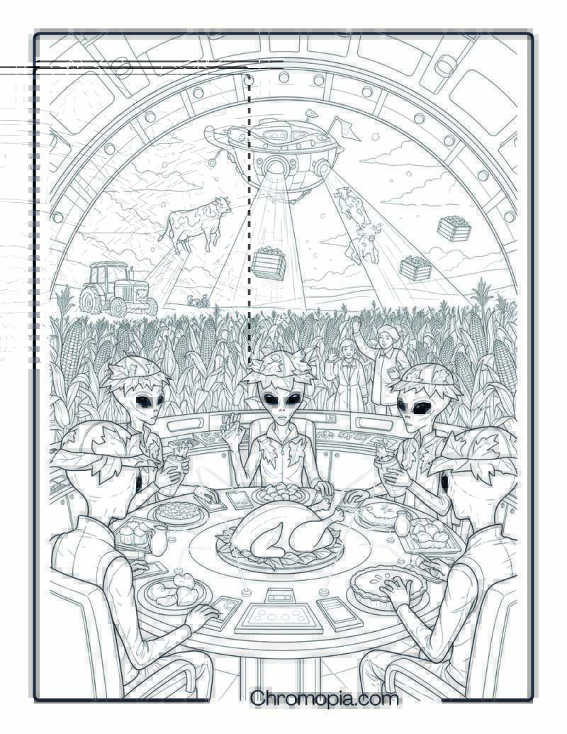 Alien Thanksgiving Invasion Coloring Sheet