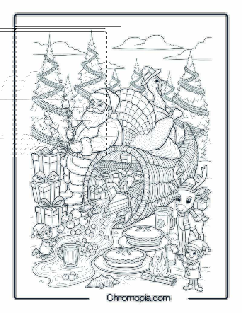 Christmas Cornucopia Fantasy Feast Coloring Page