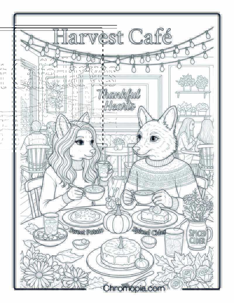 Harvest Café Thanksgiving Date Coloring Page