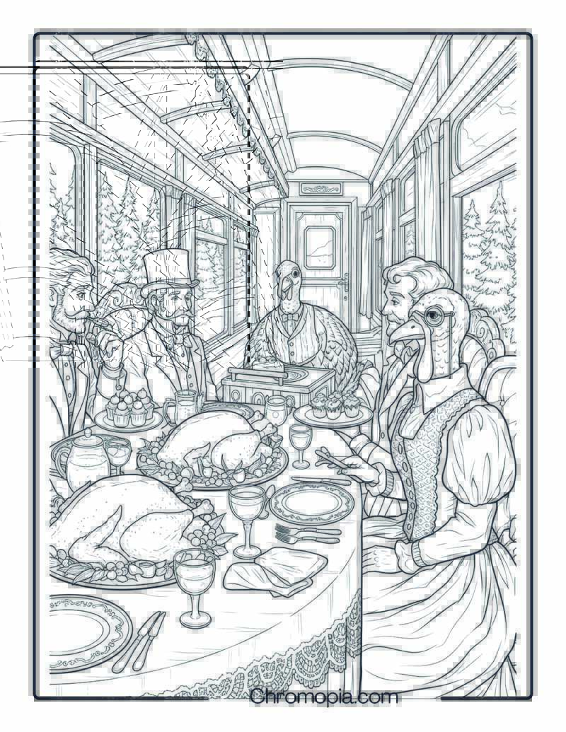 Victorian Thanksgiving Train Party Coloring Sheet