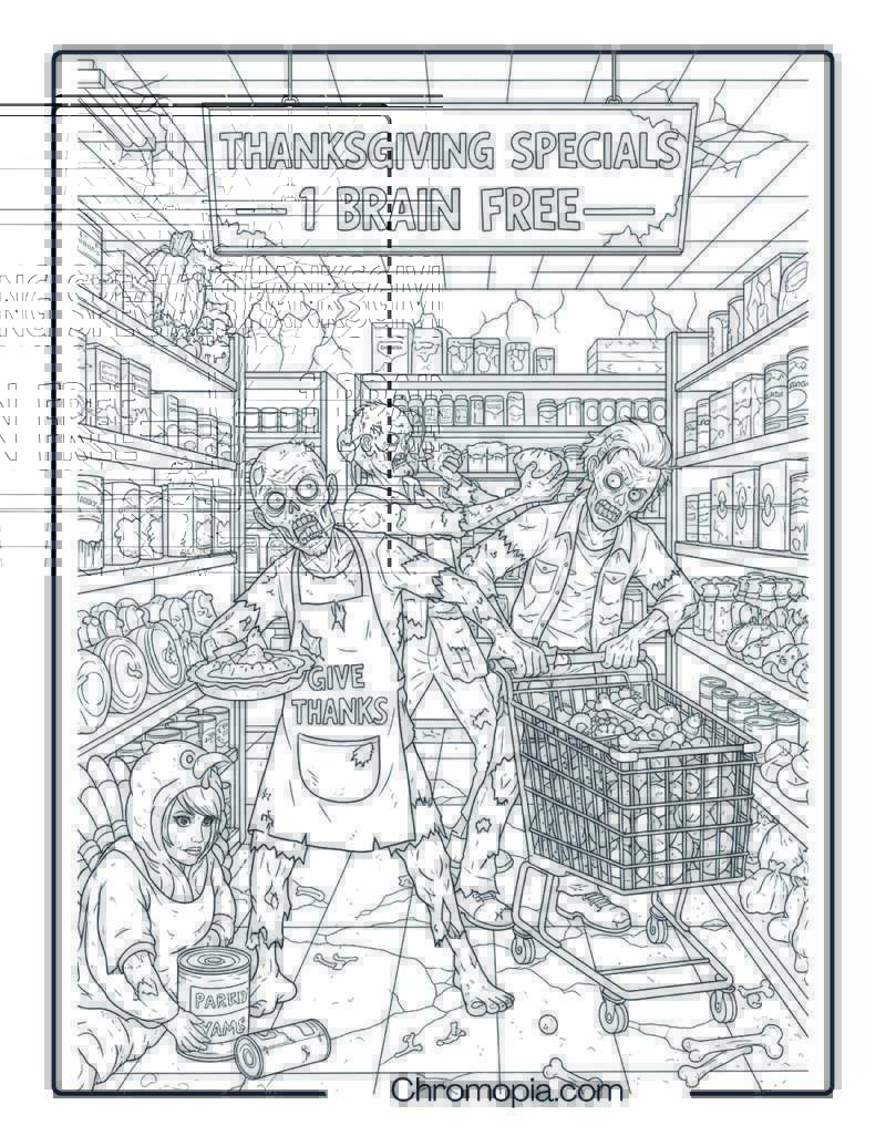 Zombie Thanksgiving Harvest Riot Coloring Page