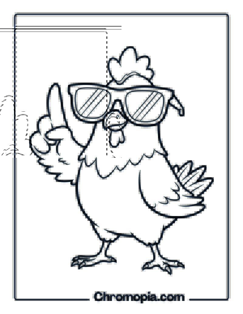 Funny Chicken with Sunglasses Coloring Sheet