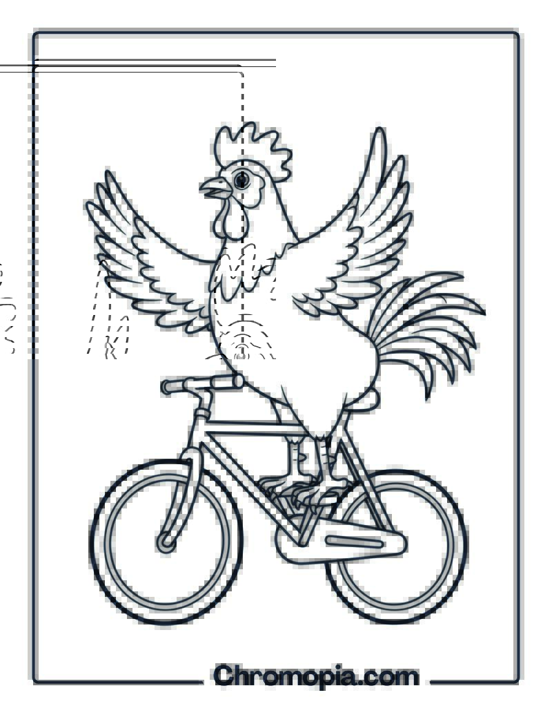 Funny Rooster Riding Bicycle Coloring Page