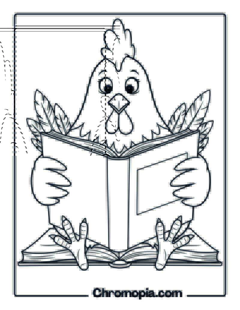 Hen Reading Book Coloring Page