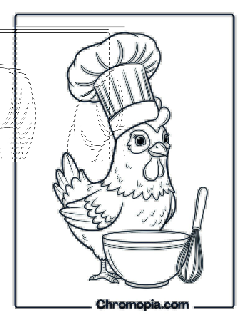 Hen Wearing Chef Hat Coloring Sheet