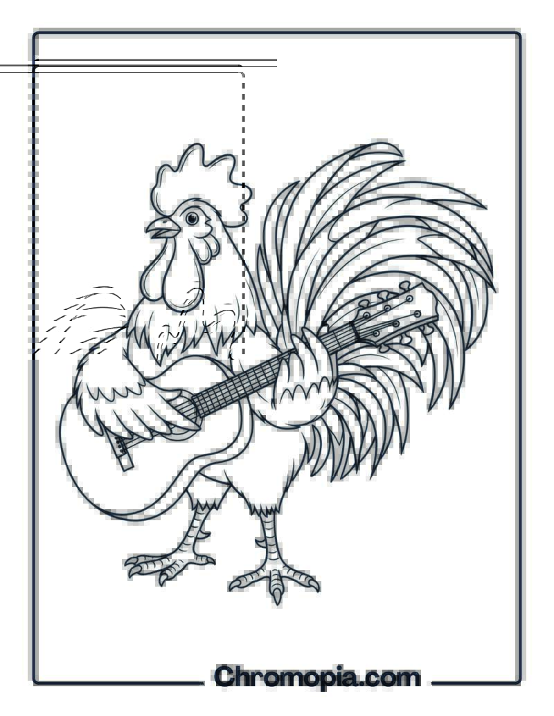 Rooster Playing Guitar Coloring Page