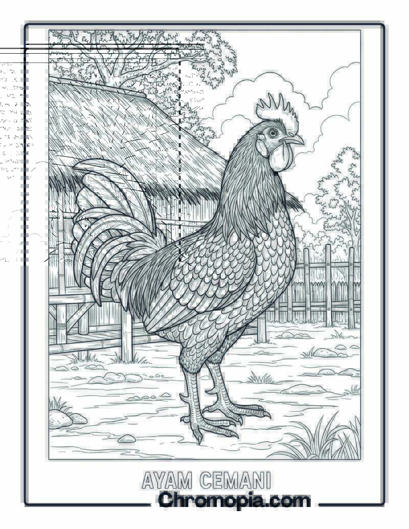 Ayam Cemani Chicken Coloring Page