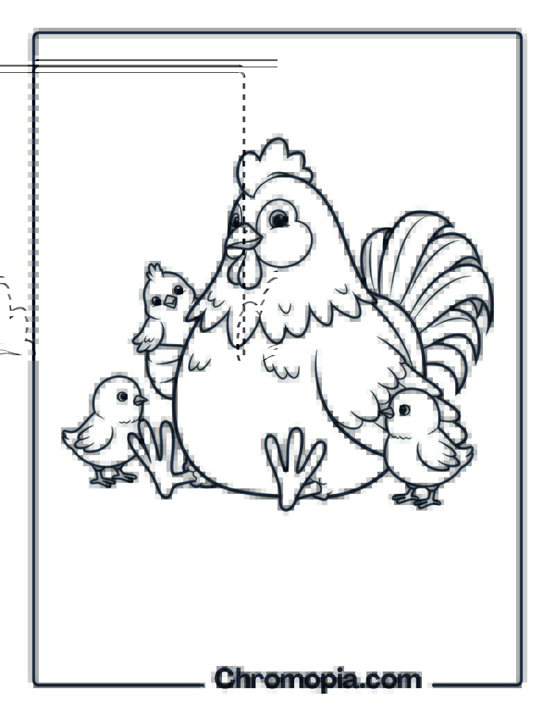 Hen Sitting with Chicks Coloring Page