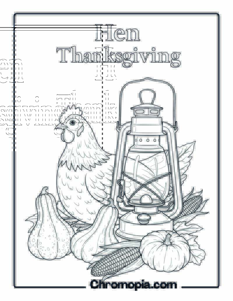 Hen Near Thanksgiving Lantern Coloring Page