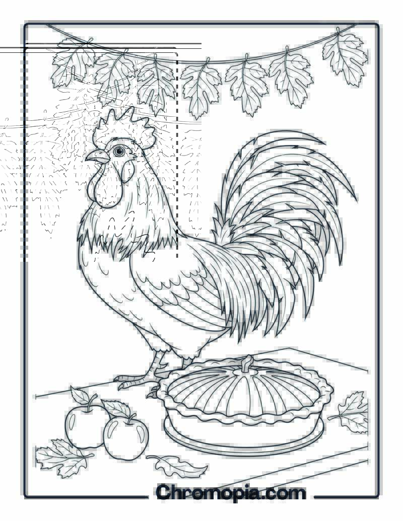 Rooster with Thanksgiving Pie Coloring Sheet