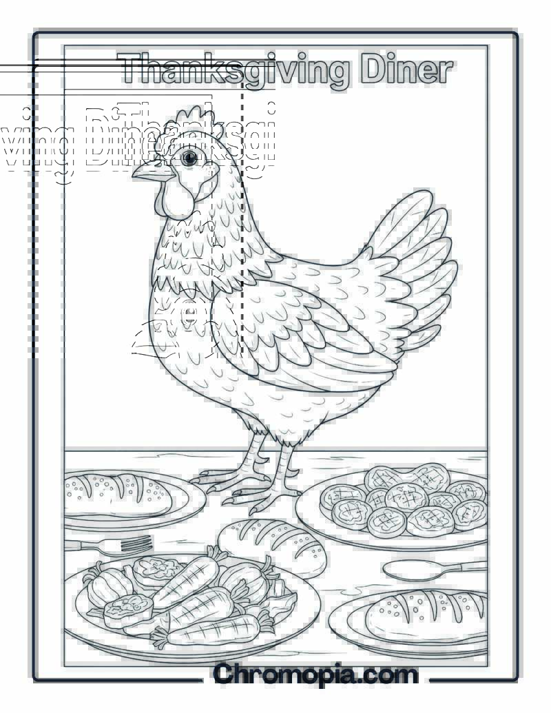 Thanksgiving Dinner Hen Coloring Sheet