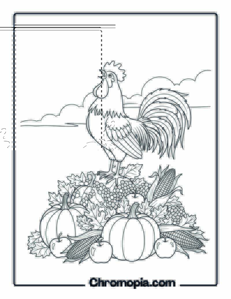 Thanksgiving Rooster Crowing Coloring Page