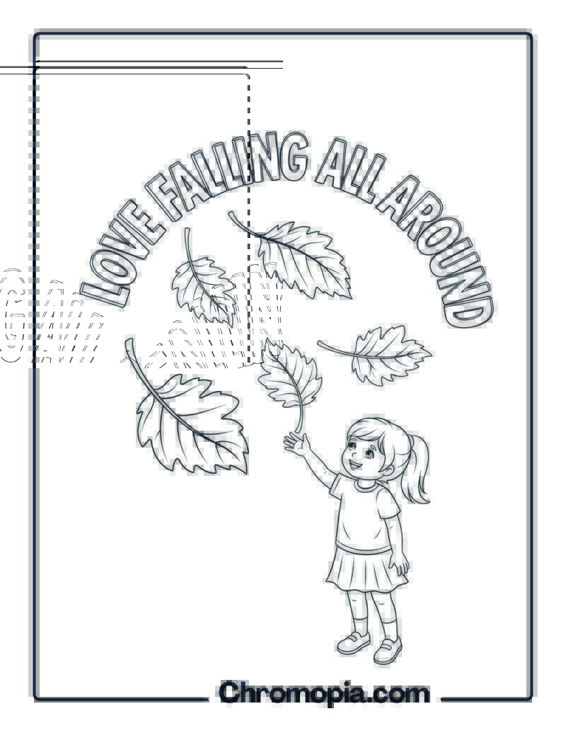Floating Leaves with Love Coloring Page