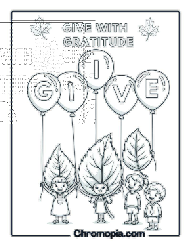 Gratitude Leaves Holding Balloons Coloring Page
