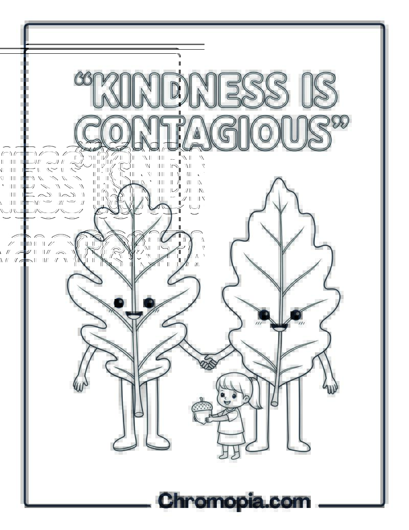 Kind Leaf with Helping Hands Coloring Page