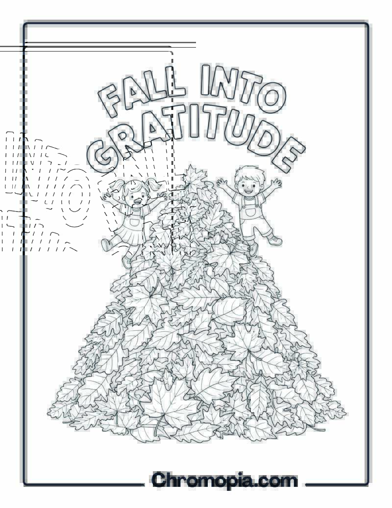Pile of Leaves Gratitude Coloring Page